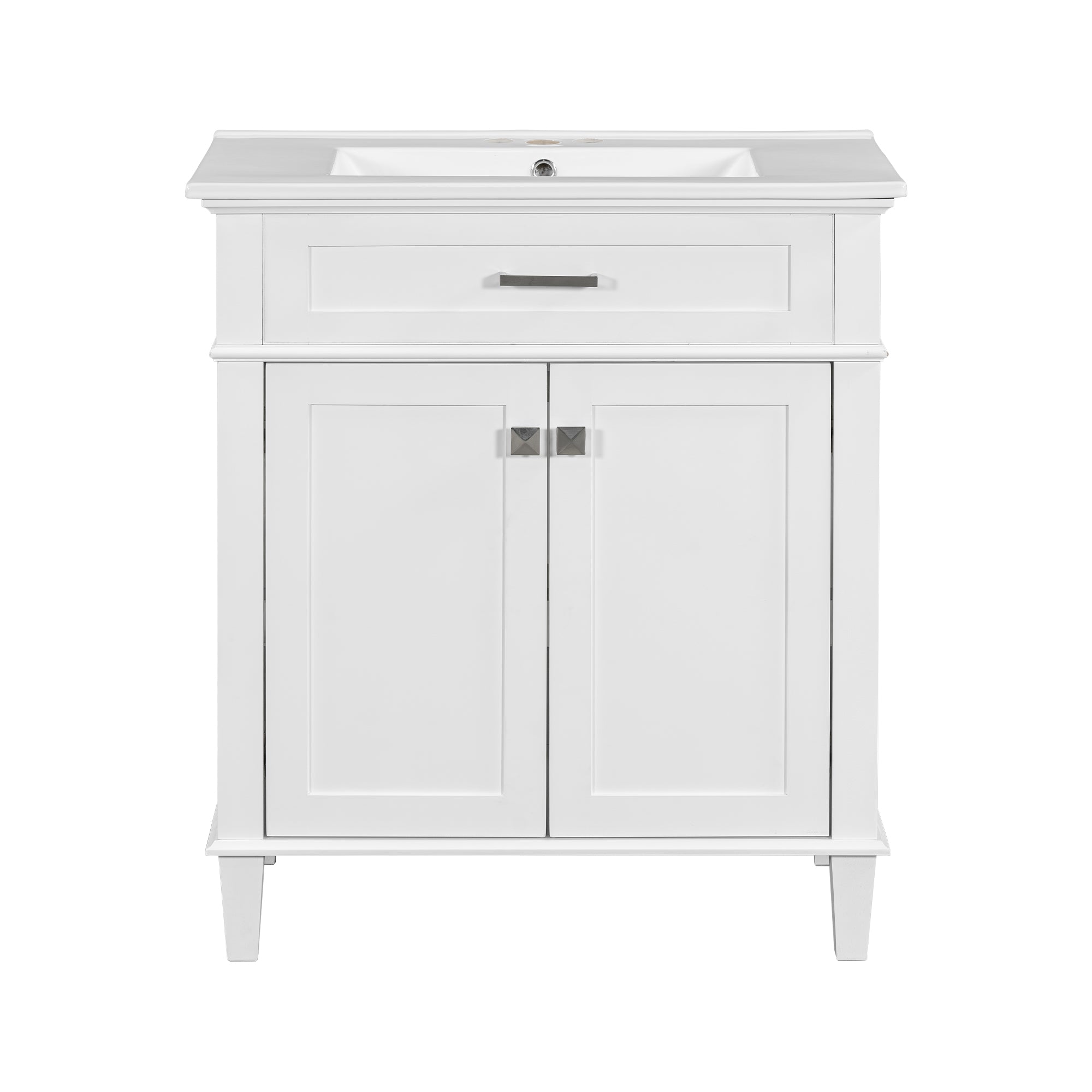 VanityFus 30-in White Bathroom Vanity Single Sink Combo Ceramic Top 2 Soft-Close Doors Adjustable shelves